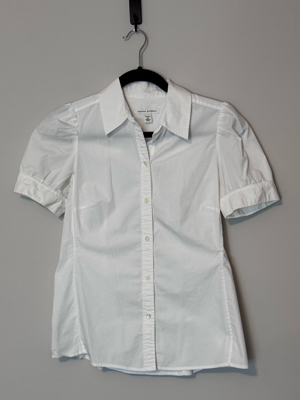 Banana Republic White Stretch Puff-Sleeve Button-Down Blouse Small